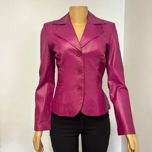 Y2K Vintage Barbie Metrostyle Women's Pink Leather Blazer Jacket Size 6 Small